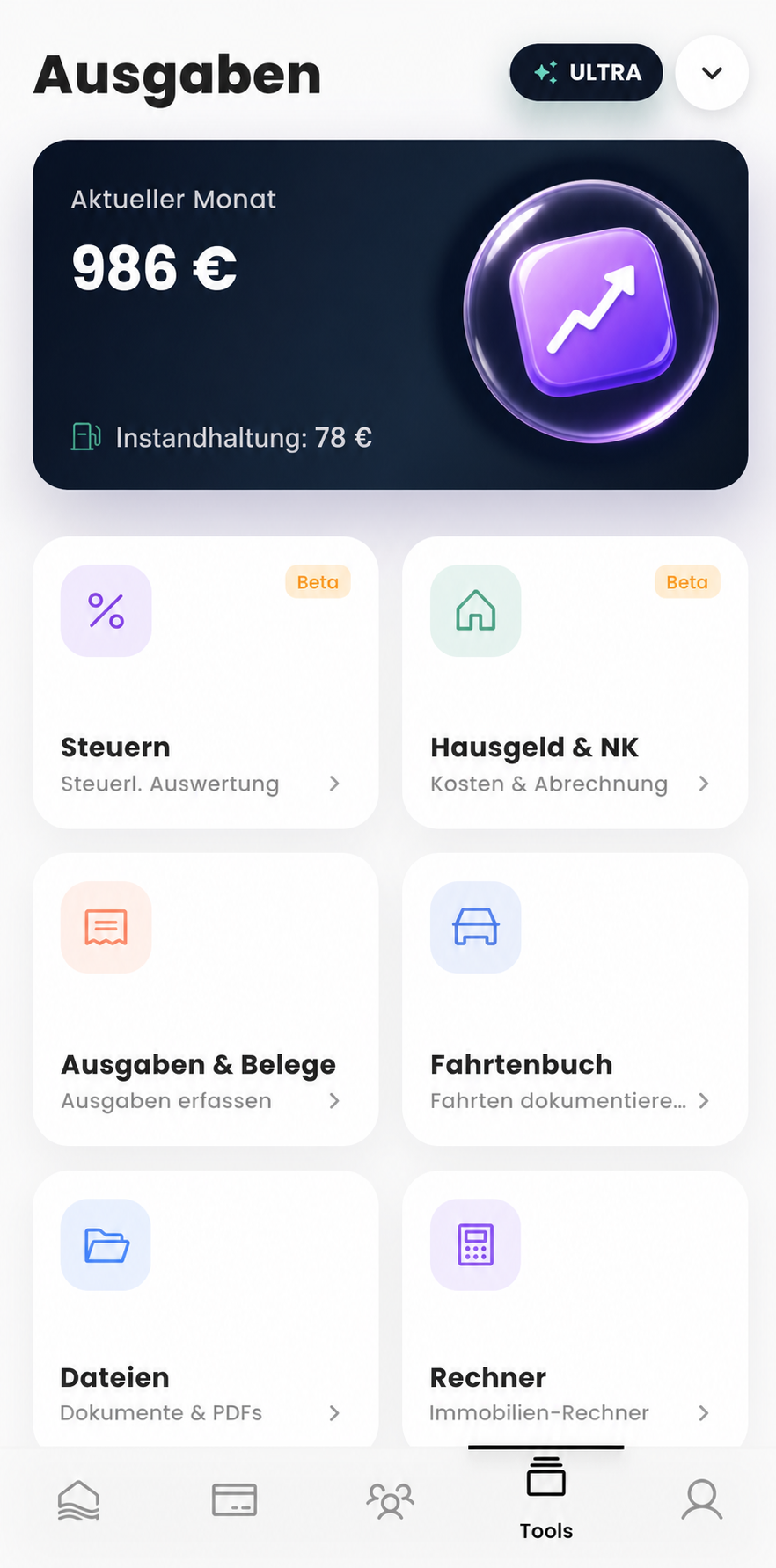 Anonymisierte ImmoFluss-Werkzeugansicht